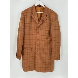 Gianni Vironi Sport Coat Mens 40L Orange Glen Plaid Long Lined Career Formal